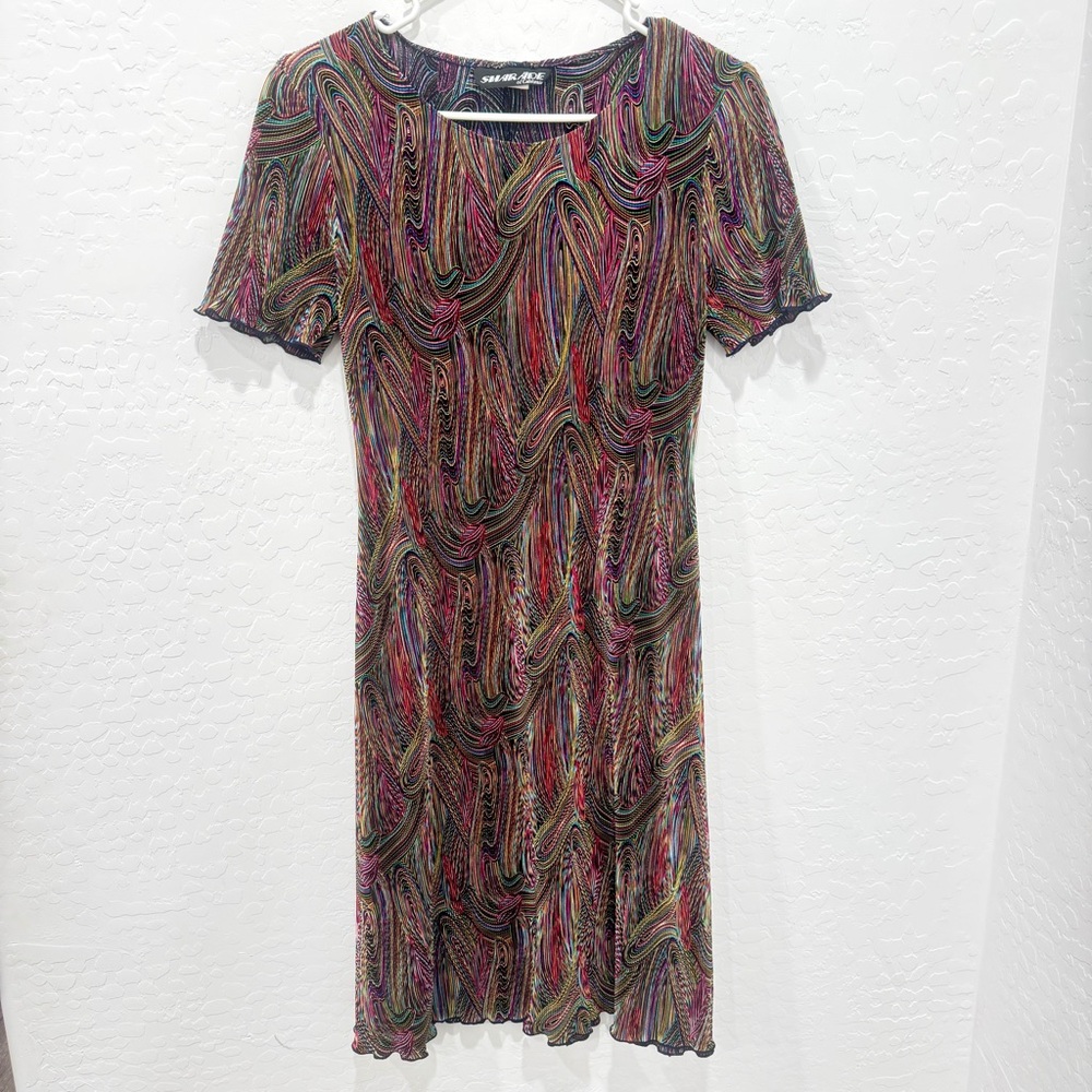 Sharade of California A-Line Dress Women's 8 Midi Pleated Multicolor Paisley